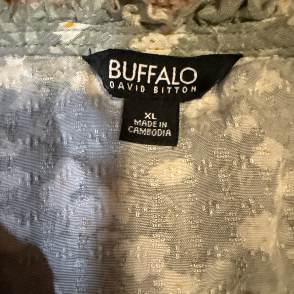 Women's Buffalo David Bitton Blouse XL Green Floral - Picture 2 of 8